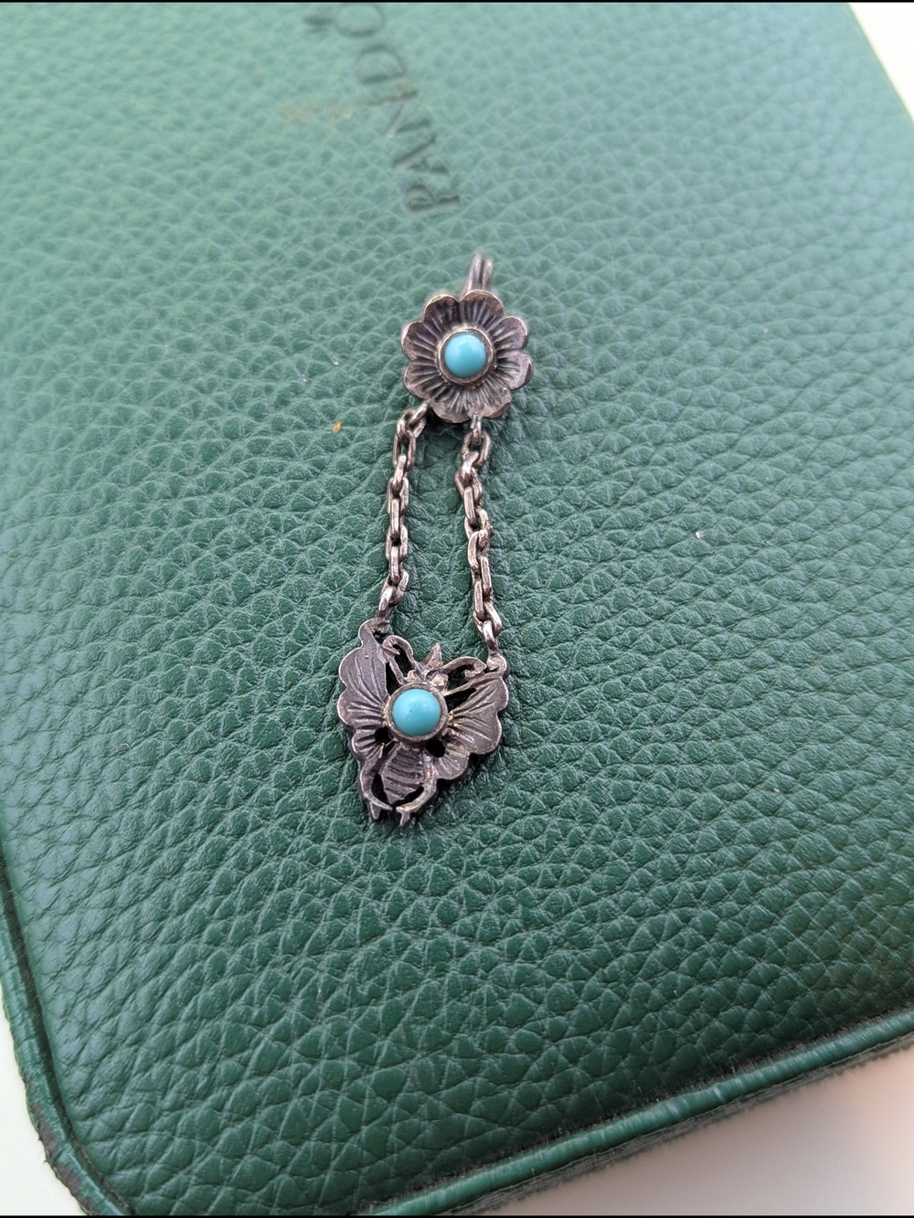 ✨ Vintage Victorian-Style Sterling & Turquoise Bee Drop Pendant ✨